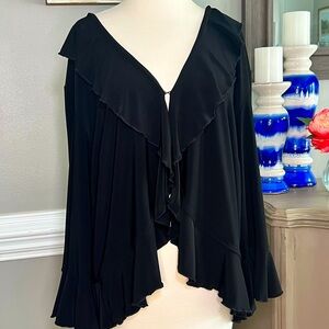 EUC 3x Lennie for Nina Leonard Black Cardigan Top with Ruffles 092